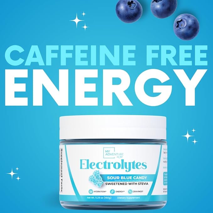 Zero Sugar - Sour Blue Candy Electrolytes Powder - Refreshing Hydration - Caffeine Free Energy - All Natural Ingredients - Vegan, Keto & Paleo - Sugar Free Electrolyte Powder Drink Mix - 30 Servings