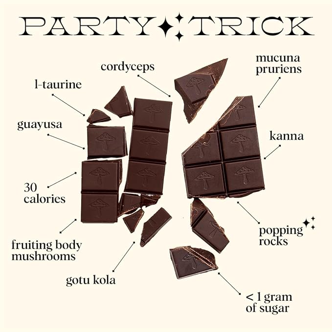 Alice Mushrooms Party Trick | Functional Mushroom Chocolate for Social Enjoyment | Cordyceps, Kanna & Nootropics for Shared Experiences - 1 Pack