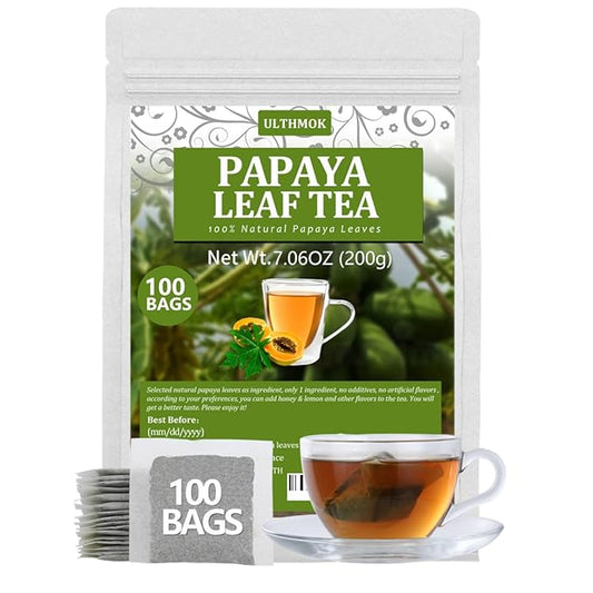 100 Premium Papaya Leaf Tea Bags, Made with 100% Natural Papaya Leaves, Free Wellness Tea, No Additives & Caffeine Free.