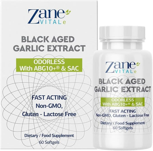 Zane - Aged Black Garlic Capsules - Immune System, Blood Pressure and Cholesterol Health Support - Less Odor - More Effective Than Allicin - 60 Capsules Non-GMO, Gluten - Lactose – Paraben Free.