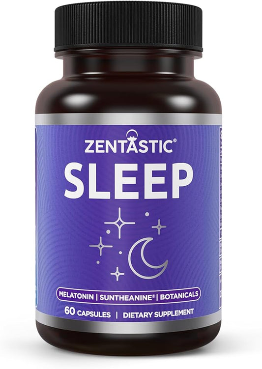 Zentastic Sleep Aid - Non Habit Forming for Healthy Sleep - Melatonin, Valerian, Suntheanine, Magnesium, Herbals, & More - Natural Sleep Aid for Adults - Sleeping Pills - Made in USA, 60 Capsules