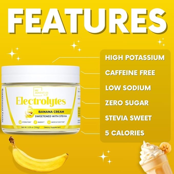 Zero Sugar - Banana Cream Electrolytes Powder - Refreshing Hydration - Caffeine Free Energy with All Natural Ingredients - Vegan, Keto & Paleo - Sugar Free Electrolytes Powder Drink Mix - 37 Servings