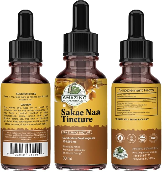Amazing Botanicals Sakae Naa Liquid Extract Tincture (Combretum quadrangulare) – Herbal Supplement Drops – Vegan, Non-GMO - Promotes Relaxation, Calmness & Focus – 30mL (1oz)