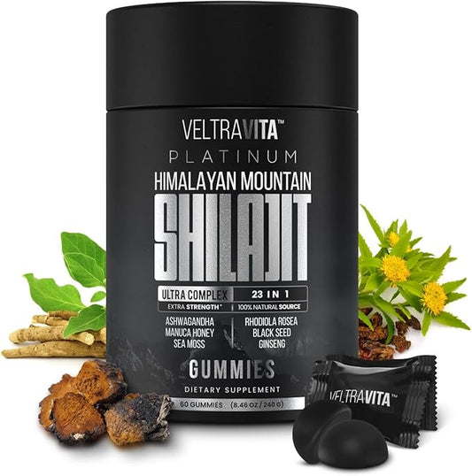 28000 mg, 23-in-1, Himalayan Shilajit for Men, Ashwagandha Gummies Platinum, Irish Sea Moss Gel, Black Seed Oil, Manuka Honey Medical Grade, Tongkat Ali, Rhodiola Rosea, No Sugar, Lab Test