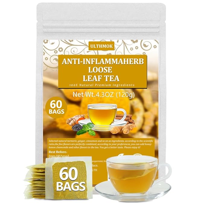 60 Premium Anti-Inflammaherb Tea Bags, Made with 100% Natural Herb Ingredients, Turmeric, Ginger, Ceylon Cinnamon, Peppermint, Black Pepper, No Additives & Caffeine Free.