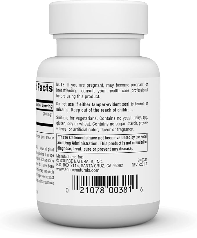 Source Naturals Proanthodyn Grape Seed Extract, Free Radical Protection* - 200 mg - 60 Tablets