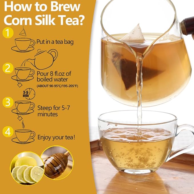 100 Premium Corn silk Tea Bags, Made with 100% Natural Corn Slik, Aromatic & Sweet, Support Kidney & Aid Digestion, No Additives & Caffeine Free.
