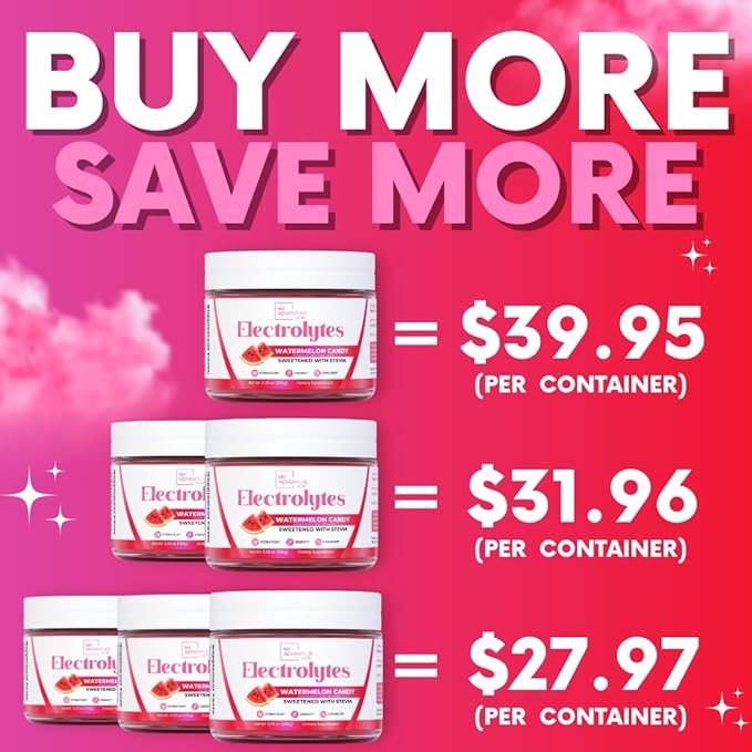 Zero Sugar - Watermelon Candy Electrolytes Powder - Refreshing Hydration - Caffeine Free Energy with All Natural Ingredients - Vegan, Keto and Paleo - Sugar Free Electrolytes Drink Mix - 30 Servings