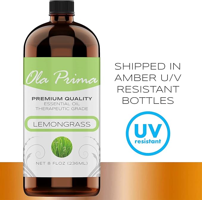 Ola Prima Lemongrass Essential Oil - Aromatherapy Oils - 8 Fluid Ounces Bulk
