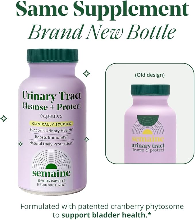 Semaine Urinary Tract Cleanse & Protect – 30 ct, Bladder Support Supplement for Women, Flushes Urinary Tract. Combines Cranberry Proanthocyanidins with Hibiscus.