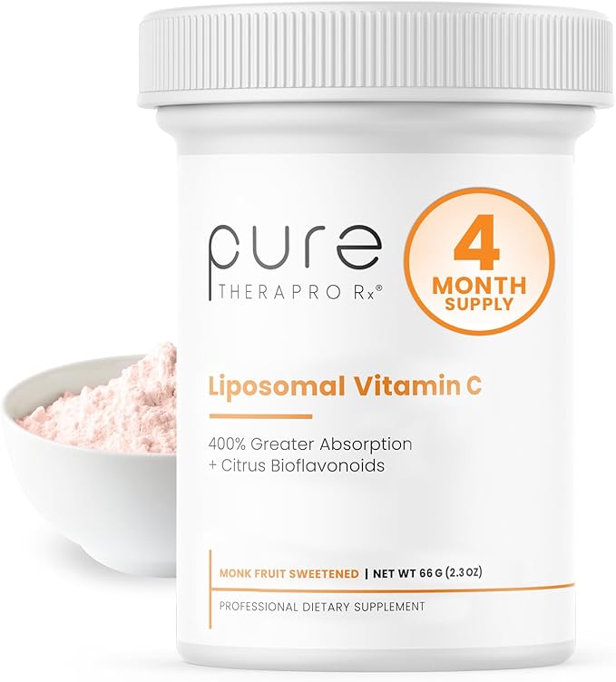 Pure Therapro Rx Liposomal Vitamin C Powder, Patented PureWay Vegan Vitamin C Supplement, Supports Healthy Aging, Immune Function & Collagen Formation, Non-GMO, Made in The USA (66g,120 Servings)