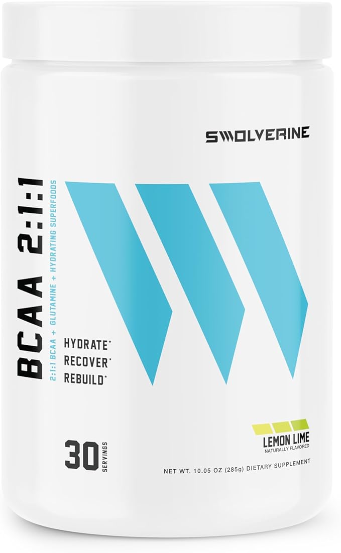 Swolverine BCAA 2:1:1 | Electrolyte Recovery Drink, Branched Chain Amino Acids with L-Glutamine, Hydrating Formula (30 Servings, Lemon Lime)