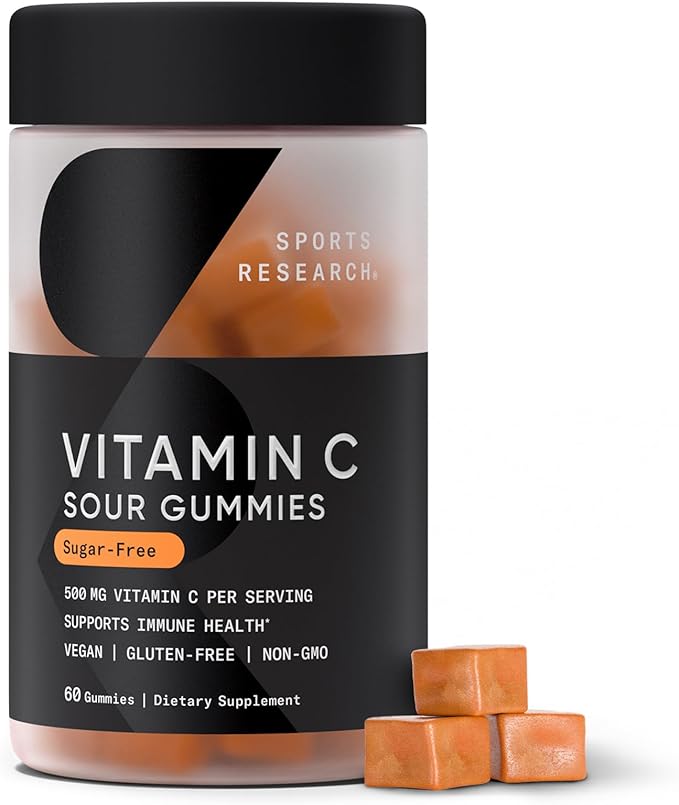 Sports Research­® Vitamin C Gummies | 500 mg Vitamin C | Sugar Free, Gelatin Free, Vegan Certified & Non-GMO Tested | Immune & Antioxidant Support 60 Gummies