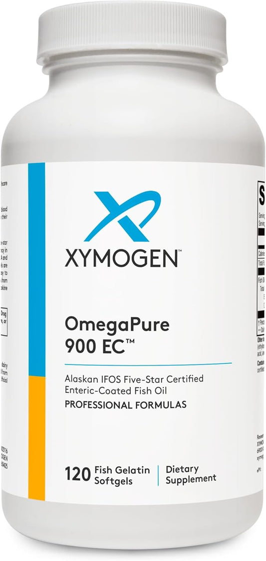 XYMOGEN OmegaPure 900 EC - Alaskan IFOS Five-Star Certified Omega 3 Fish Oil - EPA DHA Fish Oil Supplement- Support Cardiovascular and Brain Health (120 Enteric-Coated Softgels)