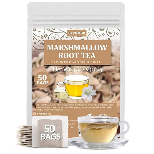 50 Premium Marshmallow Root Tea Bag,100% Natural Pure Althaea Officinalis,No Additives & Caffeine Free, Caffeine-free - Respiratory Support & Promote Digestion.