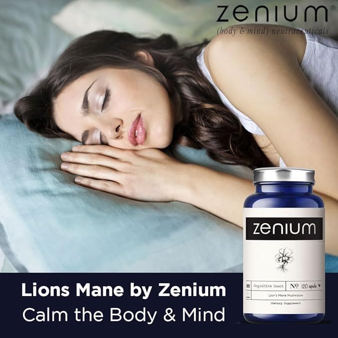 Zenium Lion's Mane Mushroom Cognition 1000mgs per Serving | 120 Capsules | Brain Focus Supplement | Powder Extract | Calm Mind & Body | Ayurvedic | Relieve Tension, Worry, Nervousness, Irritability