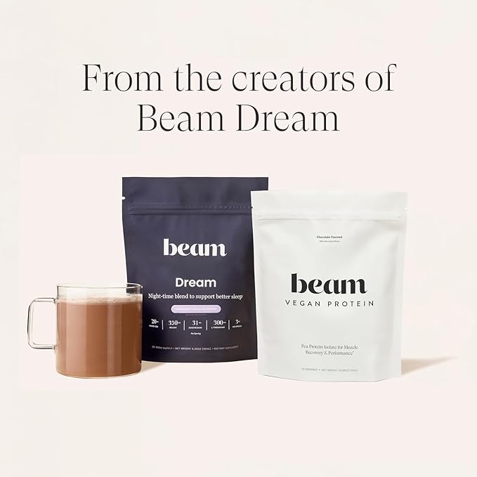 Beam Vegan Protein Powder – Organic Pea Protein Isolate, 20g Plant-Based Protein per Serving, Third-Party Tested, No Added Sugar, Dairy Free, Soy Free, Gluten Free, 20 Servings, Chocolate