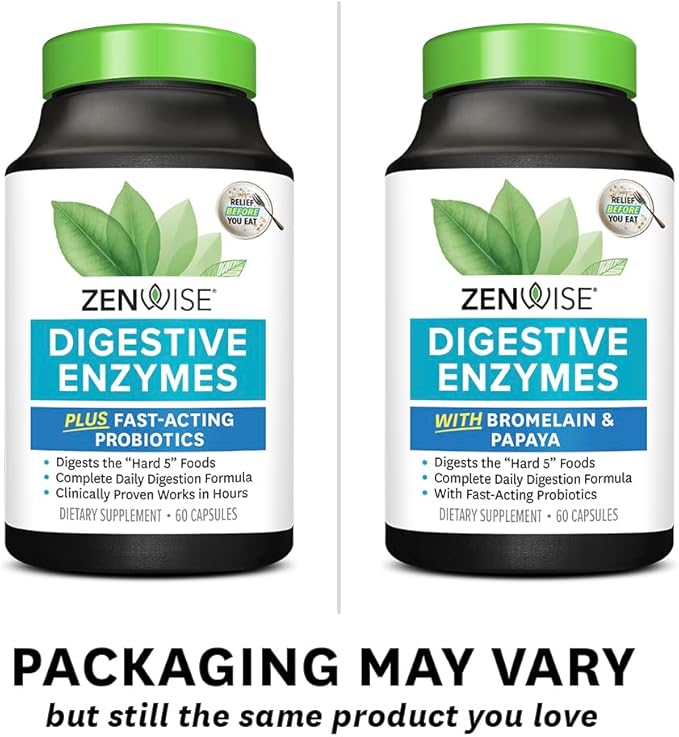 Zenwise Health Digestive Enzymes for Gut Health & Bloating Relief - Multi Enzymes Digestion Supplement with Probiotics, Bromelain & Papaya for Digestive Health Support - Men & Women - 60 Count