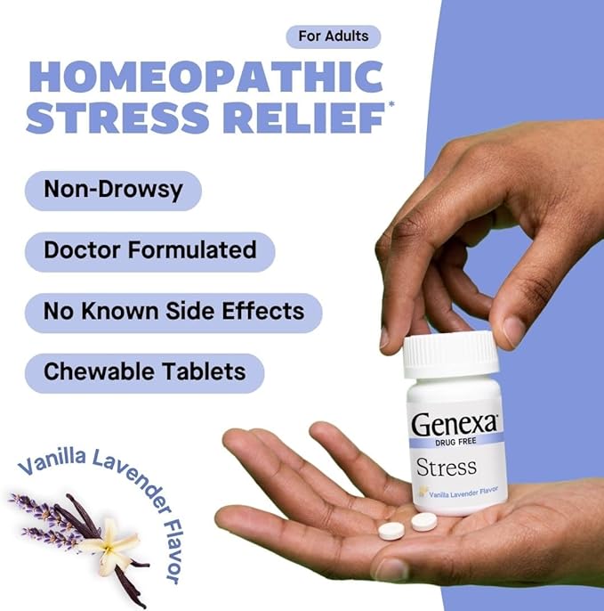 Genexa Stress Relief - 60 Tablets, Certified Organic & Non-GMO, Physician Formulated, Homeopathic Sleep Aid (Stress Relief, 1 Pack)