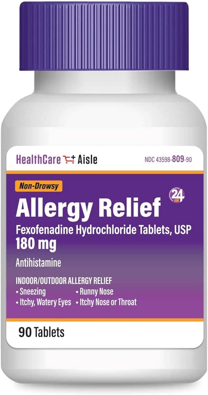 HealthCareAisle Allergy Relief - Fexofenadine Hydrochloride Tablets USP, 180 mg, 90 Tablets, Allergy Medication, Non-Drowsy 24-Hour Relief