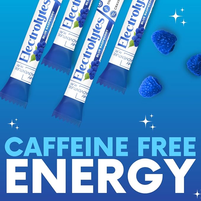 Zero Sugar - Blue Raspberry Electrolytes Powder - Refreshing Hydration - Caffeine Free Energy - All Natural Ingredients - Vegan, Keto and Paleo - Sugar Free Electrolyte Powder Drink Mix - 15 count