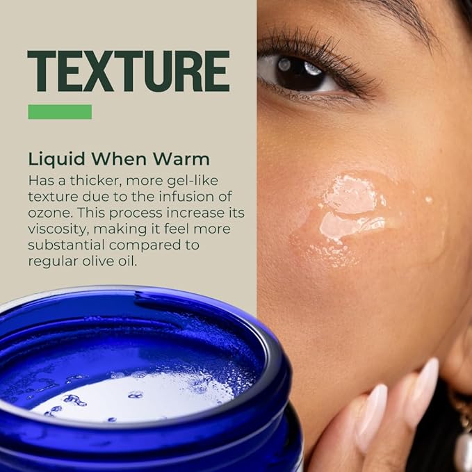 PurO3 Ozonated Olive Oil – Pure, Natural, Organic Skincare for Face & Body – Oxygenated Healing Lotion, Moisturizer & Beauty Cream in a Glass Jar – O3 Therapy Salve, 2 oz