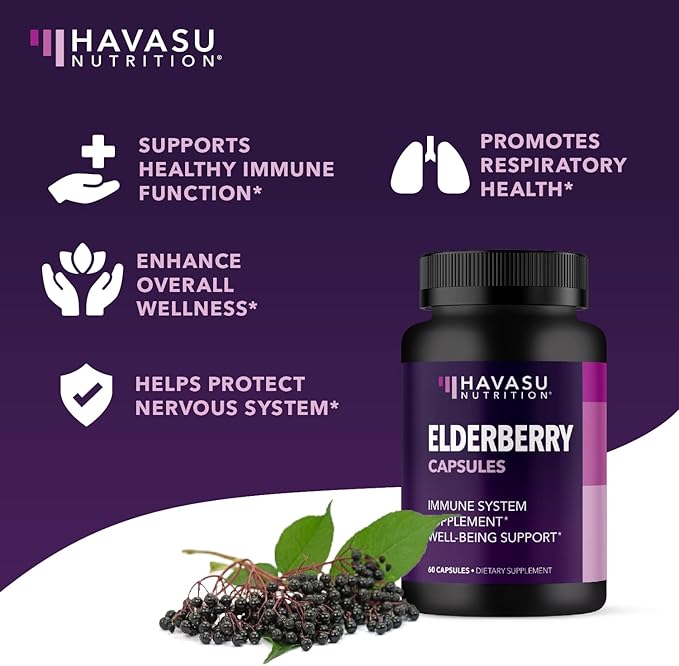 Sambucus Black Elderberry Capsules - Immune Support Supplement for Adults - 400mg of Extract Per Serving for Overall Wellness - Vegetarian-Friendly, Non-GMO, Unflavored - 60 Count, 2 Month Supply