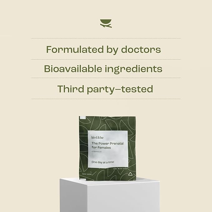 bird&be The Power Prenatal for Females - Fertility Support with Algae Oil DHA (Omega-3), CoQ10 and N-Acetyl Cysteine - 30-Day Supply