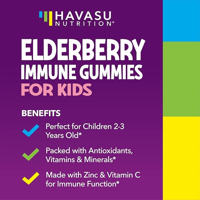 Elderberry Gummies for Kids with Zinc and Vitamin C - Immune Support Supplement for Children - 60 Count, Vegan, Berry Flavor - Convenient Daily Defense with Antioxidants and Essential Nutrients