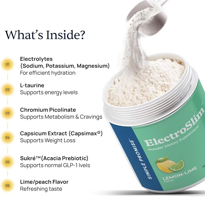Simple Promise ElectroSlim - Sugar-Free Electrolyte Powder Hydration Support with Essential Electrolytes - No Sugar Formula for Daily Energy Balance - Lemon Lime Flavor