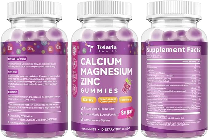 2 PCS Sugar Free Calcium Magnesium Zinc Gummies for Women Men, 19-in-1 Ultimate Absorption Calcium 1200 mg with Vitamin D3 K2 w/Boron, B12, Ashwagandha, for Bone, Teeth, Immune, Joint, Calm, Vegan