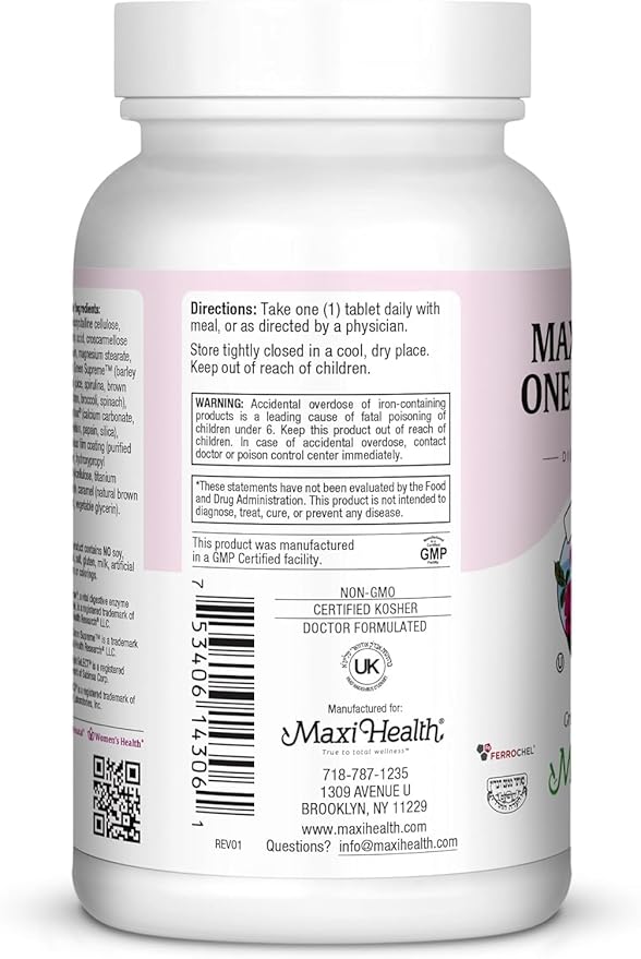Maxi Health Prenatal Vitamins for Women – One Daily Prenatals with Iron, Folate, Choline, Vitamin D3, and Essential Nutrients – High Absorption Supplement for Pregnancy and Preconception – 60 Tablets