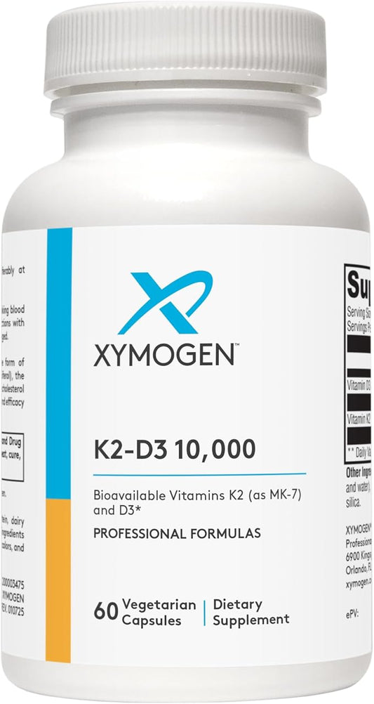 XYMOGEN K2-D3 10000 - Vitamin D3 K2 - Bioavailable Vitamin D 10,000 IU (Cholecalciferol) with MK-7 - Heart, Arterial, Bone Health + Immune Support Supplement (60 Capsules)