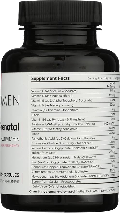 Beli Women Prenatal Multivitamin, for All Stages of Pregnancy, 400mg Choline, Folate, Vitamin D. Supports Egg Quality and Fertility, Gluten & Allergen Free, 90 Vegan Capsules (30-Day Supply)