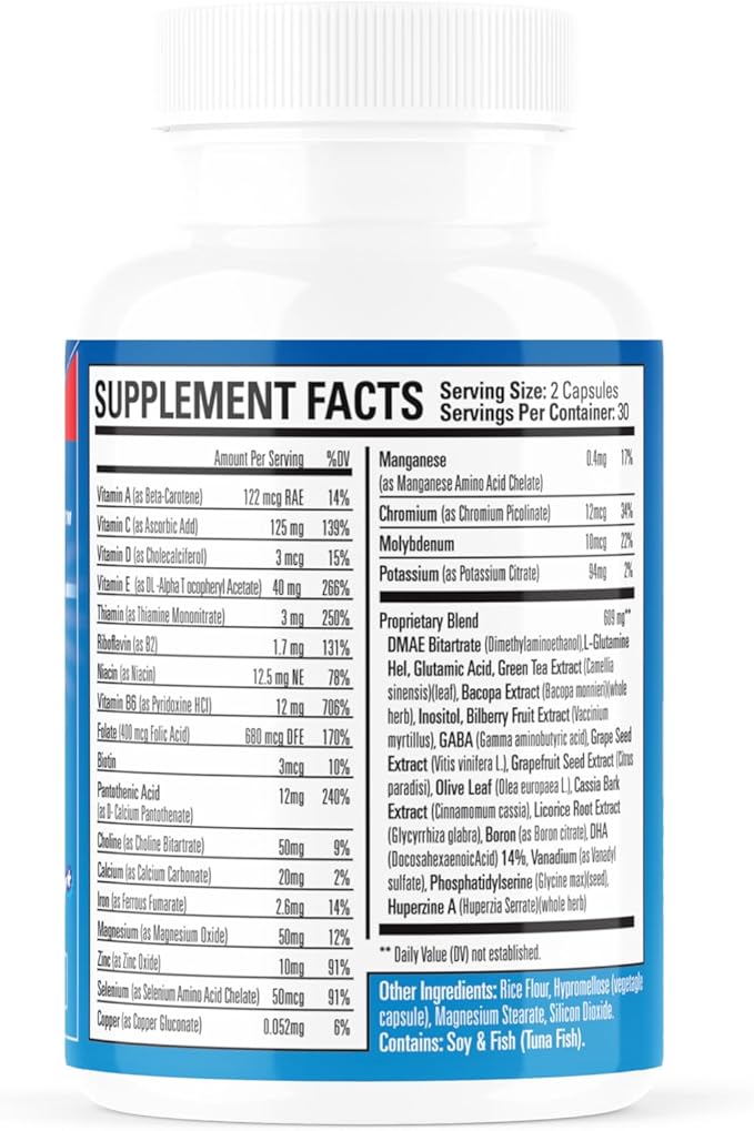 -- Brain Booster - Natural Herbal Brain Health Supplement for All Day Focus - Memory - Concentration - Alertness & Mental Clarity - 60 Tabs