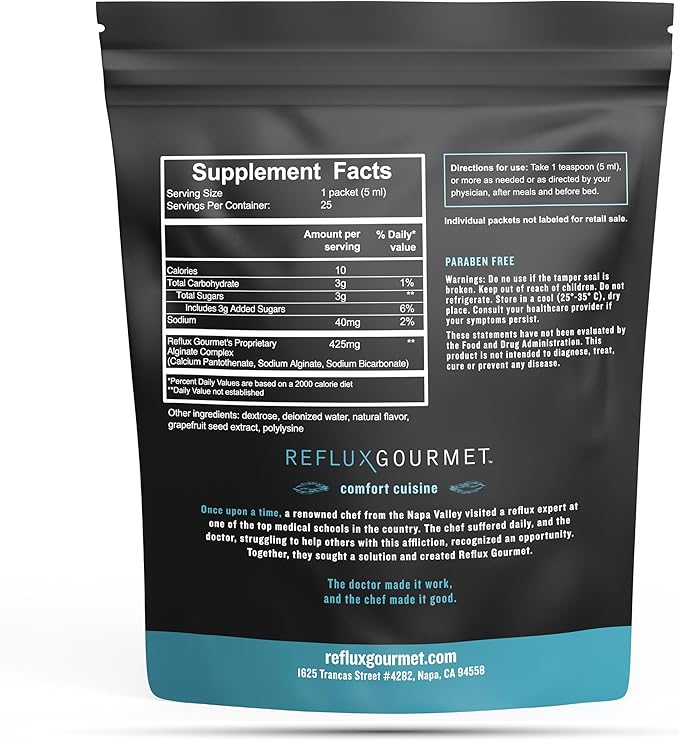 REFLUX GOURMET Natural Heartburn Acid Reflux Relief Support Supplement for GERD, LPR, Indigestion, Aid for Intermittent Fasting, Alginate Therapy, Single Serve 25 Pack, Mint Chocolate/Vanilla Caramel