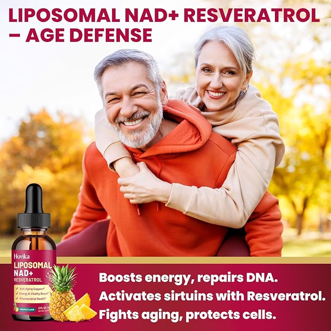2 Pack Liposomal NAD Supplement - 1200mg NAD+ Liquid Drops for Women & Men with Resveratrol, Black Pepper Extract - Support Anti-Aging, Brain & Cellular Mitochondrial Health - Pineapple Flavor