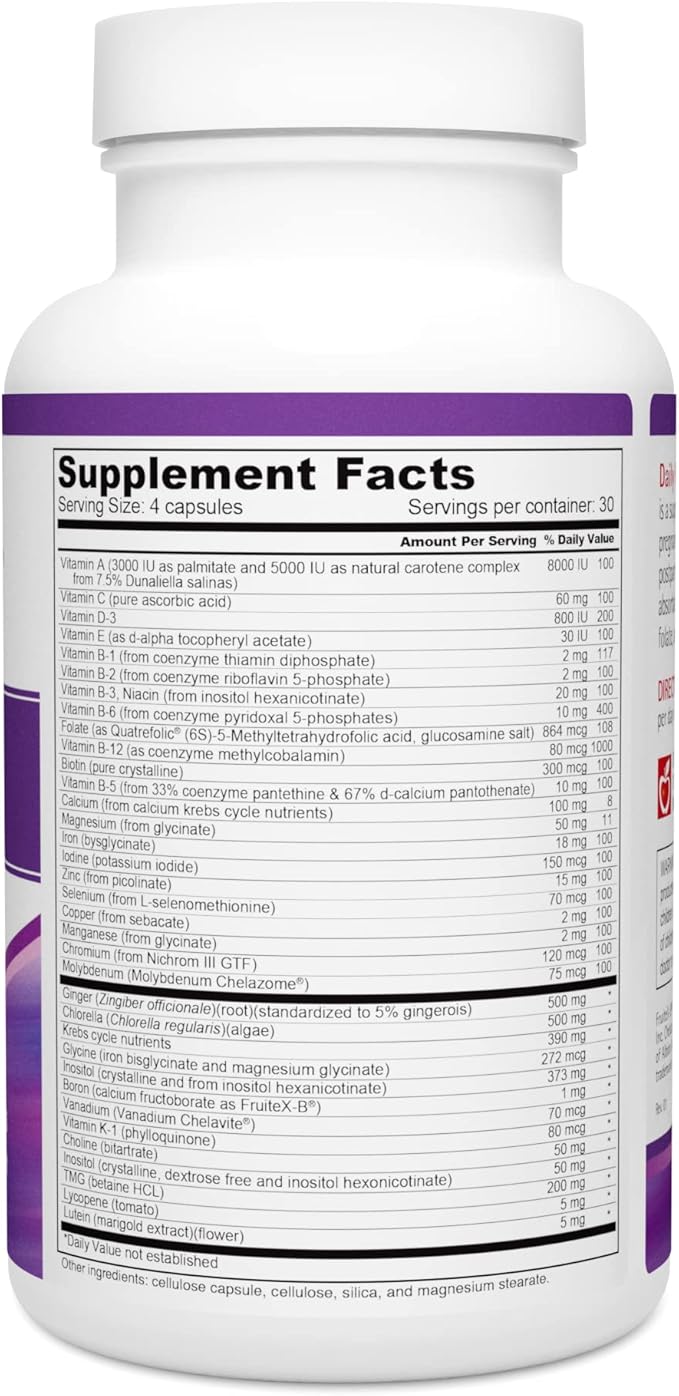Wellness Resources Daily Prenatal Multi Vitamin - Methylated Folate Zinc Iron Bisglycinate Choline & Key Nutrients - Natural Prenatal Postnatal Postpartum Vitamins for Women - 120 Caps