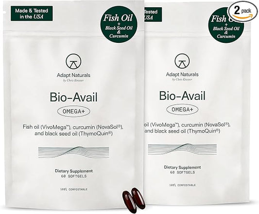 Adapt Naturals Omega 3 Fish Oil Supplement with Bioavailable Curcumin & Black Seed, 1500mg Fish Oil EPA DHA Omega 3 Fatty Acids to Support Joints, Muscles & Heart | Unflavored - 60 Days Supply