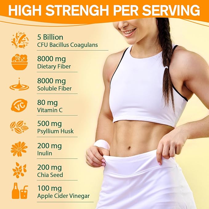 9-in-1 Probiotic Fiber Gummies for Adults Teens 16G Fiber per Serving, Psyllium Fiber Supplement with 5 Billion CFU Bacillus Coagulans, Inulin, ACV for Digestion Gut Immunity - 60 Gummies