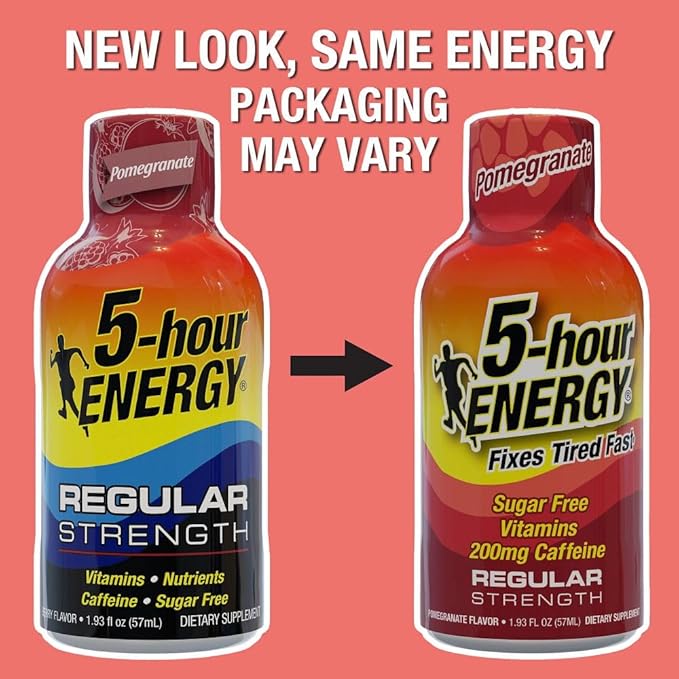 5-hour ENERGY Regular Strength Energy Shot, Pomegranate Flavor, 1.93oz, 20-Pack - Sugar Free