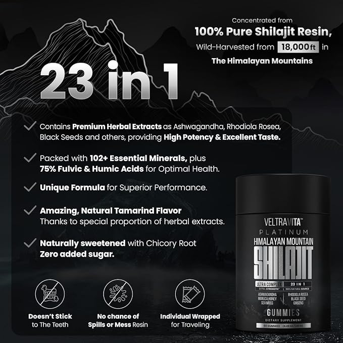 28000 mg, 23-in-1, Himalayan Shilajit for Men, Ashwagandha Gummies Platinum, Irish Sea Moss Gel, Black Seed Oil, Manuka Honey Medical Grade, Tongkat Ali, Rhodiola Rosea, No Sugar, Lab Test