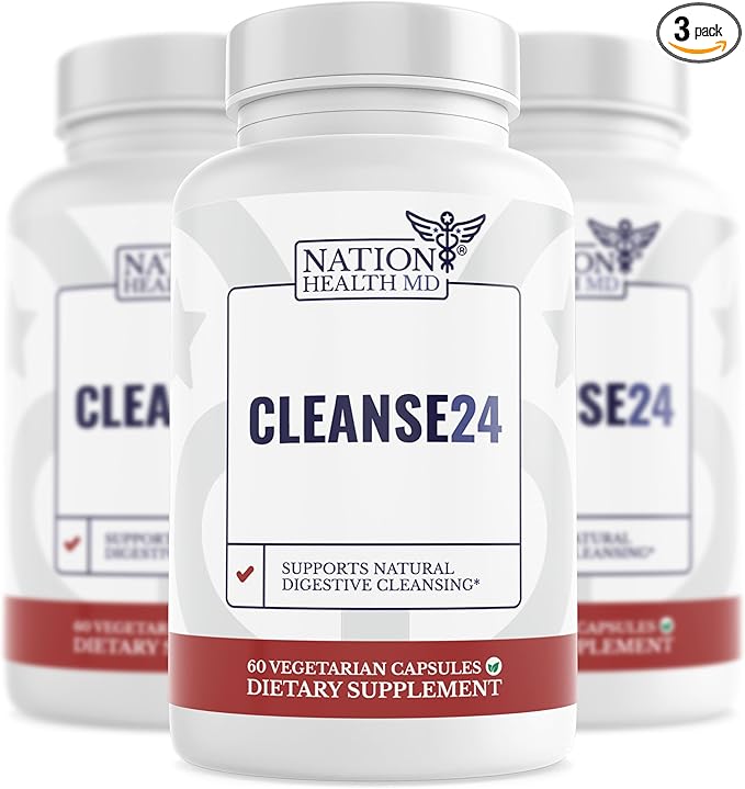 Cleanse24 - Gut Cleanse & Digestive Support Supplement - with Onion, Garlic, Turmeric, Papaya, Black Walnut, Sweet Wormwood Powder, Olive Leaf Extract - 180 Capsules