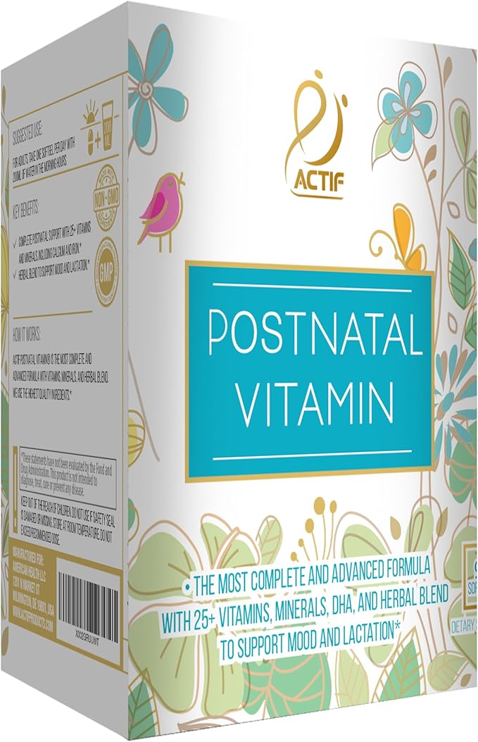 Actif Organic Postnatal Vitamin with 25+ Organic Vitamins and Organic Herbs, Nursing and Lactation Supplement, Non-GMO, Made in USA, 90 Count