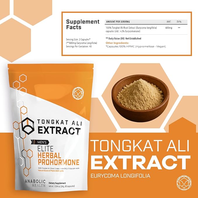 Yellow Tongkat Ali Extract (Eurycoma Longifolia) – Natural Testosterone & Vitality Support, Enhances Energy, Stamina, Muscle Growth & Performance – 80 Capsules