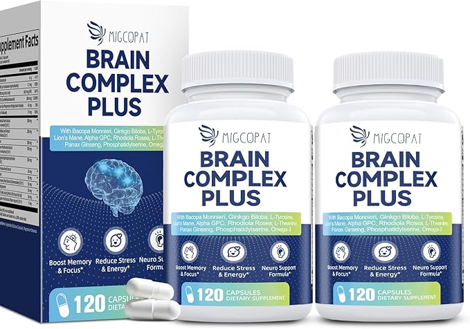 2-Pack Brain Supplements for Memory and Focus | Nootropic with Bacopa Monnieri, Lion's Mane, Alpha GPC, Ginkgo Biloba | Mental Clarity & Cognitive Support | Vitamin B6 & B12 Neuro Health