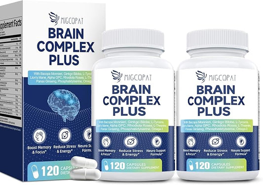 2-Pack Brain Supplements for Memory and Focus | Nootropic with Bacopa Monnieri, Lion's Mane, Alpha GPC, Ginkgo Biloba | Mental Clarity & Cognitive Support | Vitamin B6 & B12 Neuro Health