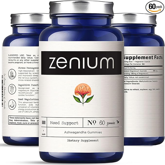 Zenium - Ashwagandha Gummies 1500mg per Serving of KSM 66 | 60 Count | Mango Flavored | Calm The Mind & Body | Relieve Worry, Tension & Nervousness | Ayurvedic | Natural Supplement | Boosts Mood