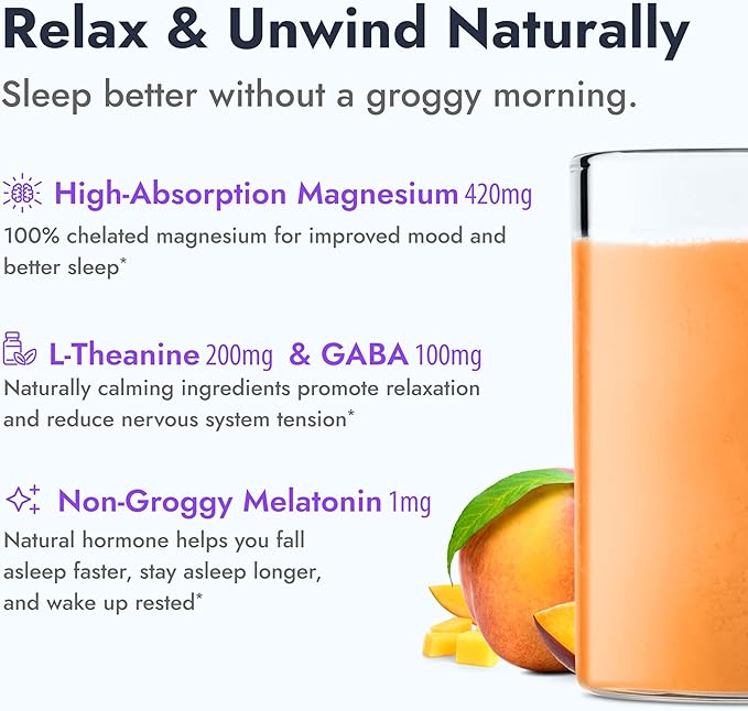 Zipfizz Nightly Calm & Sleep Supplement Powder, Peach Mango, 12.3 oz (30-60 Servings) | Natural Sleep Aid For Kids & Adults | Contains Magnesium, Melatonin, L-Theanine | Relaxation & Mood Enhancement