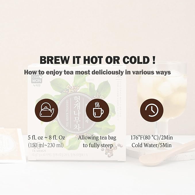 [Nokchawon] Oriental Raisin Tree Tea, Hovenia Dulcis Premium Pure Herbal Tea, Korean Tea, 40 Count Tea Bags, 1.41oz(40g)